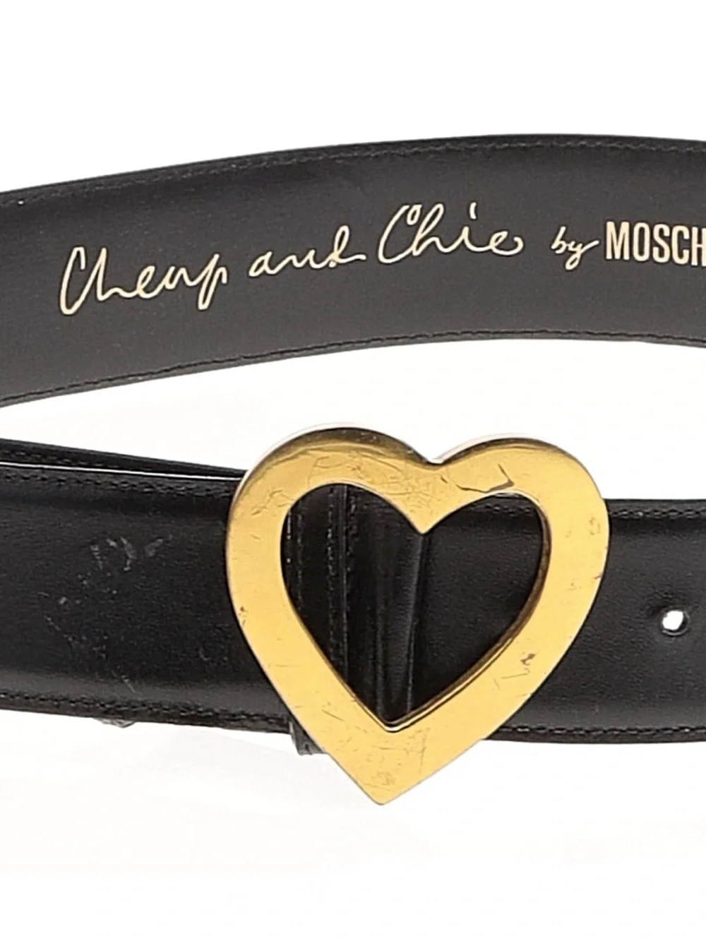 Moschino Cheap & Chic Black Leather Belt with Gold Heart Buckle Size EU (IT) 46 Moschino Cheap & Chic Black Leather Belt with Gold Heart  main image 2